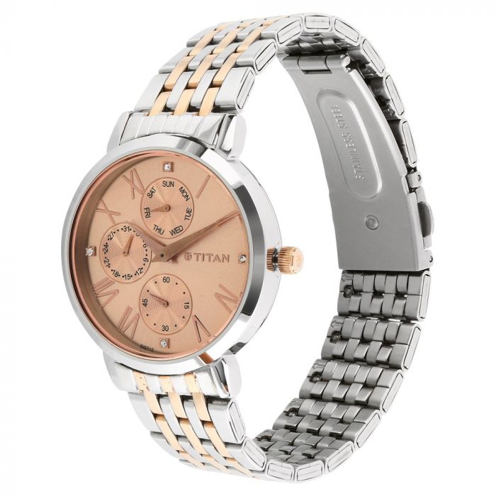 TITAN Workwear Watch with Rose Gold Dial & Stainless Steel Strap 2569KM02(DG712) - KRISHNA WATCH COMPANY