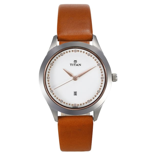 Titan Sparkle White Dial Analog Date Function Watch for Women 2570SL02 - KRISHNA WATCH COMPANY