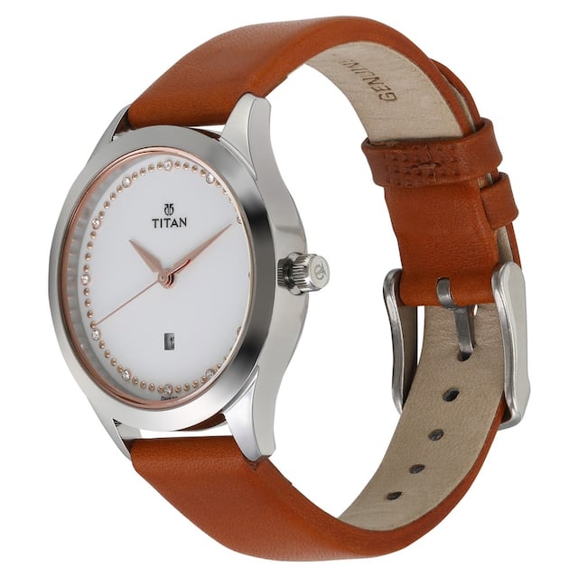 Titan Sparkle White Dial Analog Date Function Watch for Women 2570SL02 - KRISHNA WATCH COMPANY