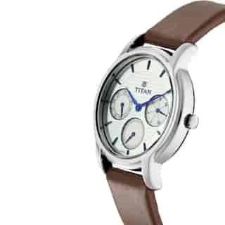 Titan Workwear Watch with White Dial & Leather Strap 2595SL01 - KRISHNA WATCH COMPANY