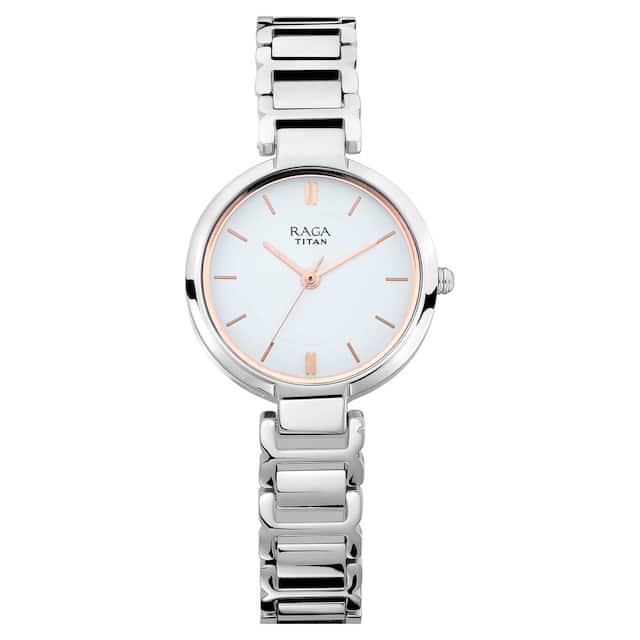 TITAN Raga Viva White Dial Metal Strap Watch 2608SM01 - KRISHNA WATCH COMPANY