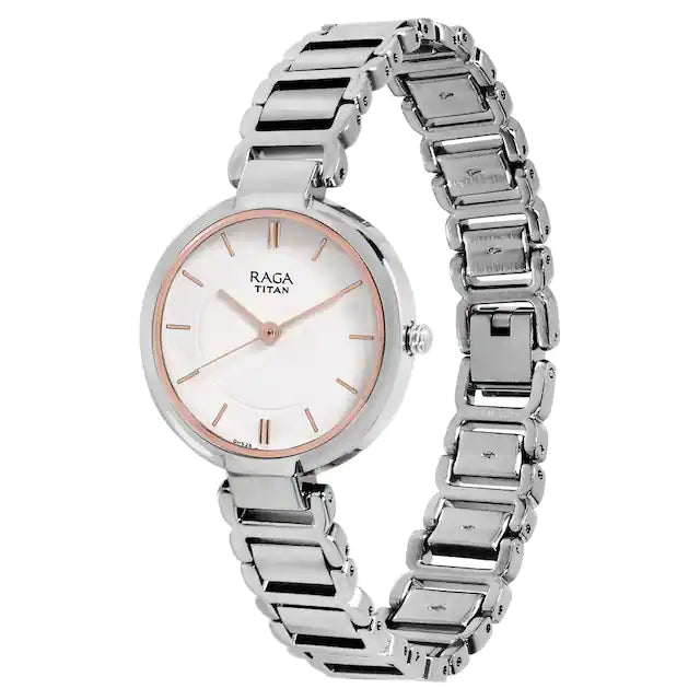TITAN Raga Viva White Dial Metal Strap Watch 2608SM01 - KRISHNA WATCH COMPANY