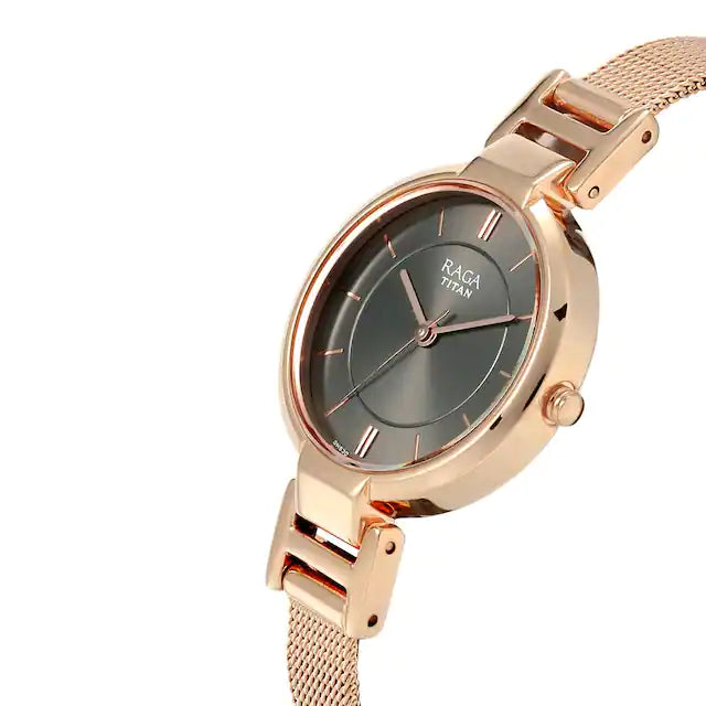 TITAN Raga Viva Anthracite Dial Metal Strap Watch - 2608WM02 - KRISHNA WATCH COMPANY