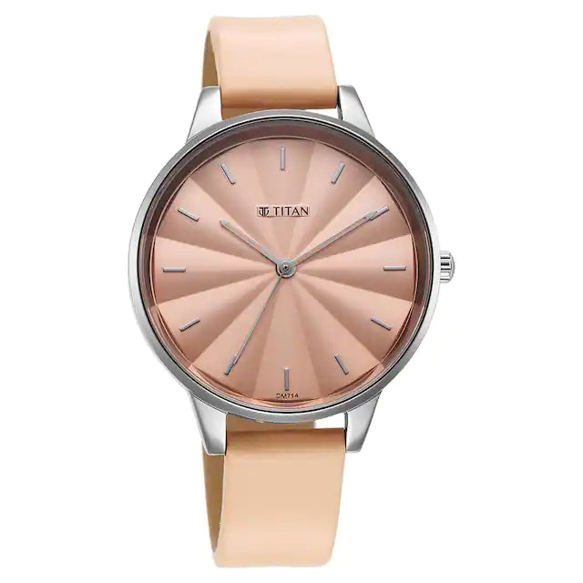 TITAN Neo Pink Dial Leather Strap Watch for Women 2648SL07