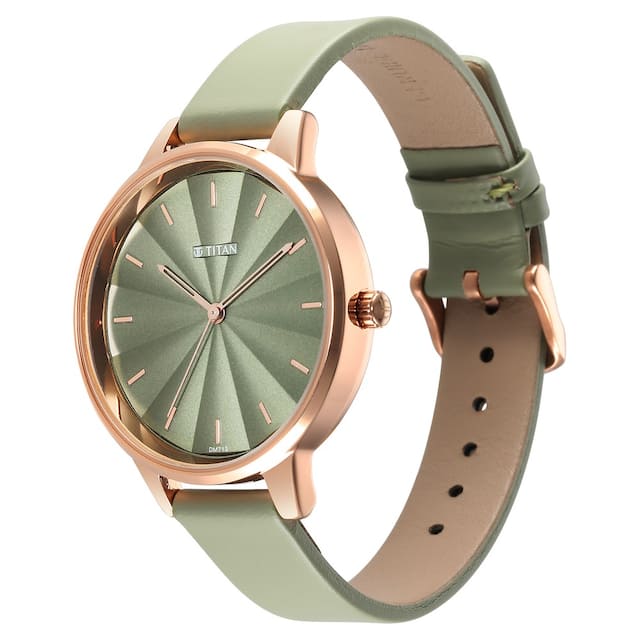 Titan Neo Green Dial Leather Strap Watch for Women 2648WL06 - KRISHNA WATCH COMPANY