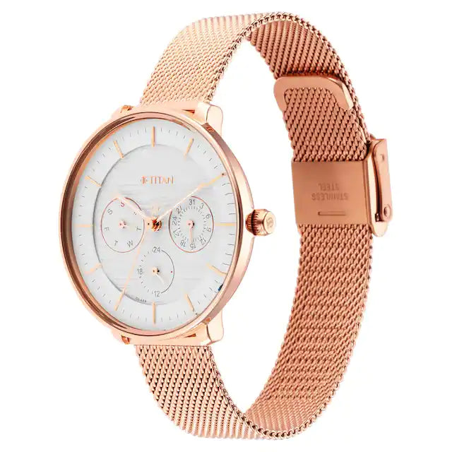 TITAN Workwear Silver Dial Rose Gold Stainless Steel Strap Watch NQ2651WM02 - KRISHNA WATCH COMPANY