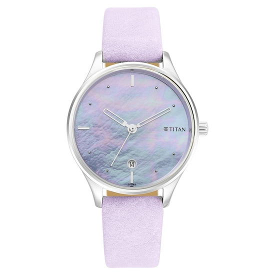 Titan Pastel Dreams Mother Of Pearl Dial Pale Purple Leather Strap Watch 2670SL02 - KRISHNA WATCH COMPANY