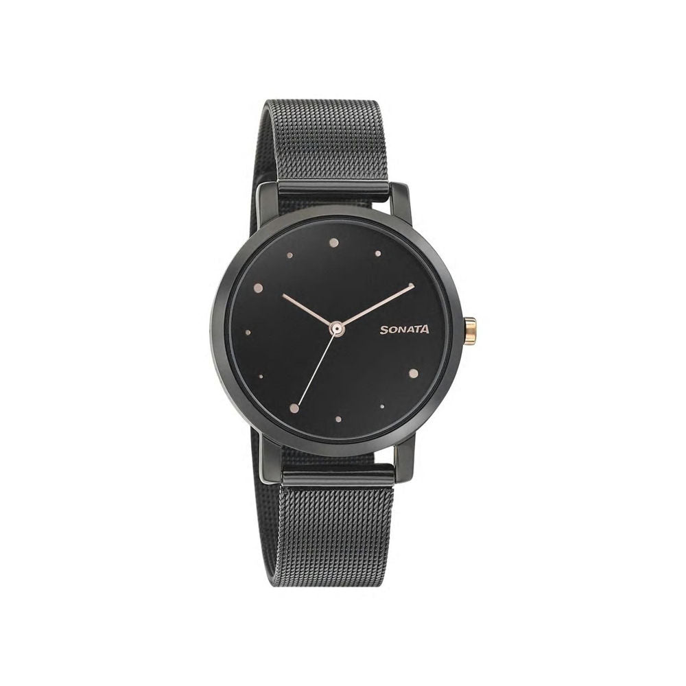 Sonata Onyx Black Dial Stainless Steel Watch NR8164KM01 - KRISHNA WATCH COMPANY