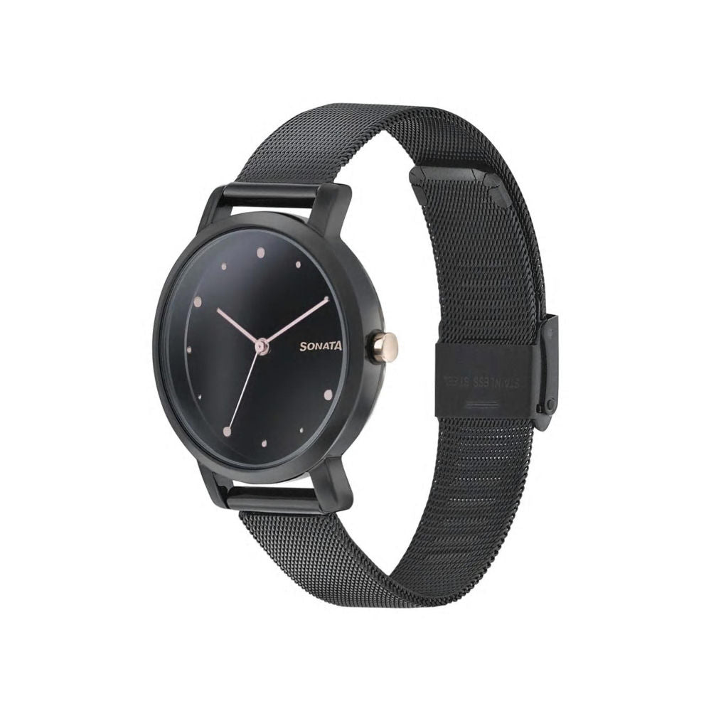 Sonata Onyx Black Dial Stainless Steel Watch NR8164KM01 - KRISHNA WATCH COMPANY