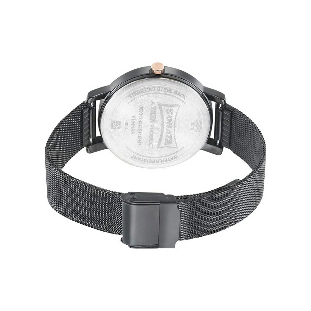 Sonata Onyx Black Dial Stainless Steel Watch NR8164KM01 - KRISHNA WATCH COMPANY