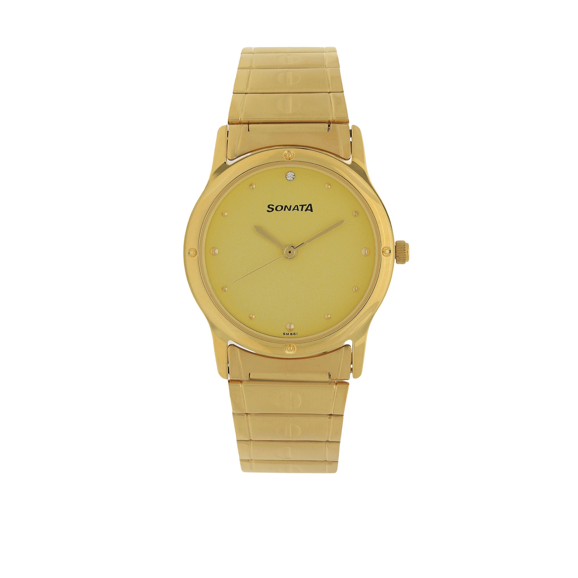 Sonata Champagne Dial Golden Stainless Steel Strap Watch - 7023YM02 - KRISHNA WATCH COMPANY