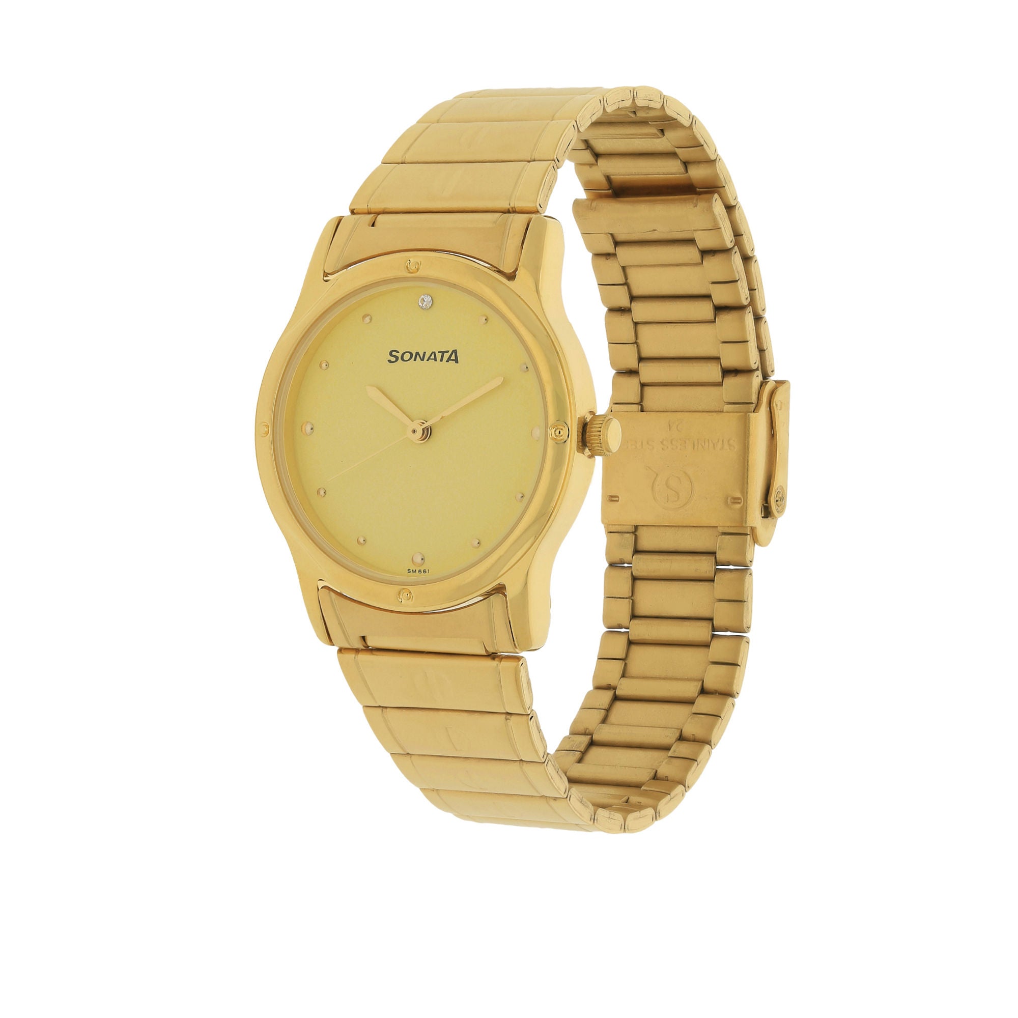 Sonata Champagne Dial Golden Stainless Steel Strap Watch - 7023YM02 - KRISHNA WATCH COMPANY