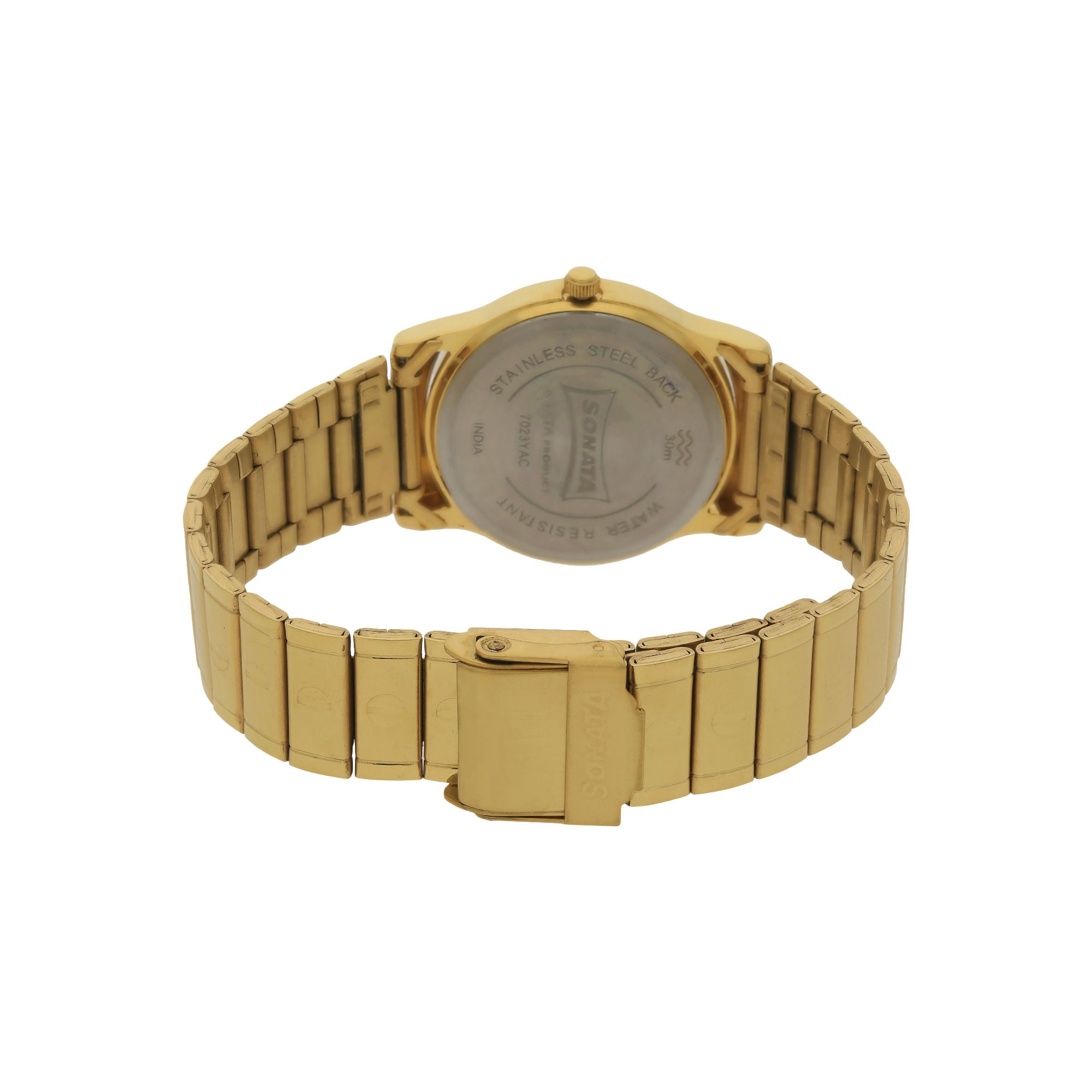 Sonata Champagne Dial Golden Stainless Steel Strap Watch - 7023YM02 - KRISHNA WATCH COMPANY