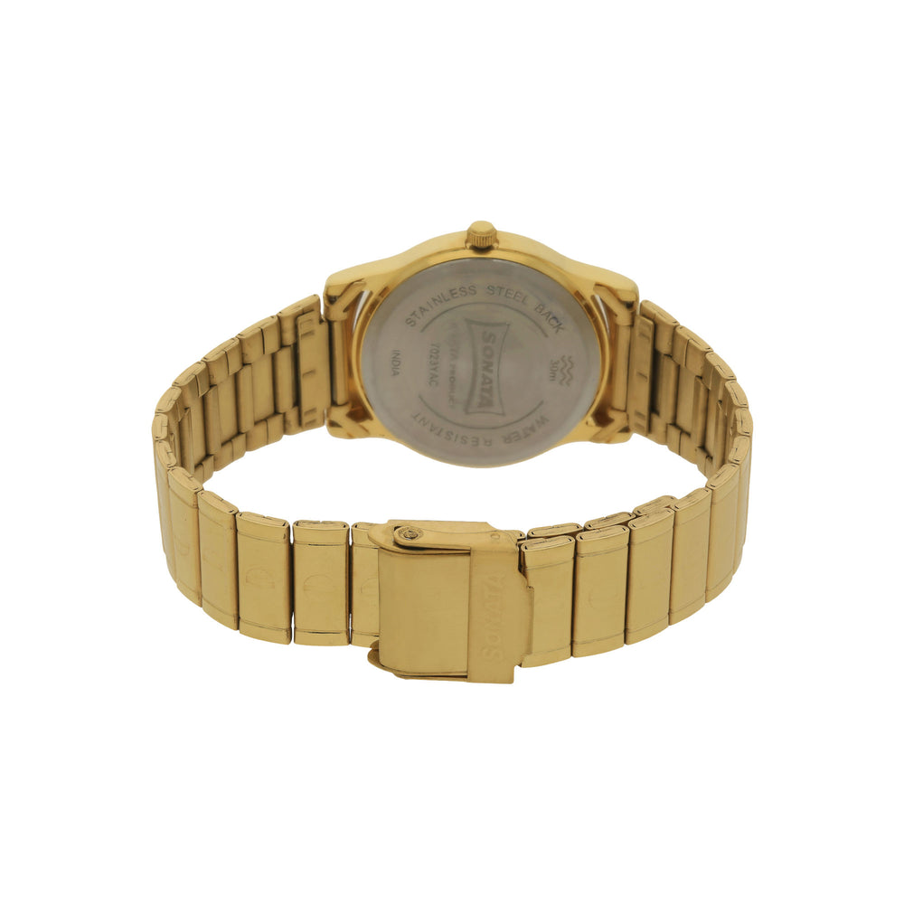 Sonata Champagne Dial Golden Stainless Steel Strap Watch - 7023YM02 - KRISHNA WATCH COMPANY