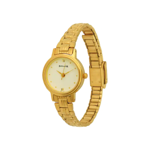 White Dial Golden Stainless Steel Strap Watch 8096YM01 - KRISHNA WATCH COMPANY