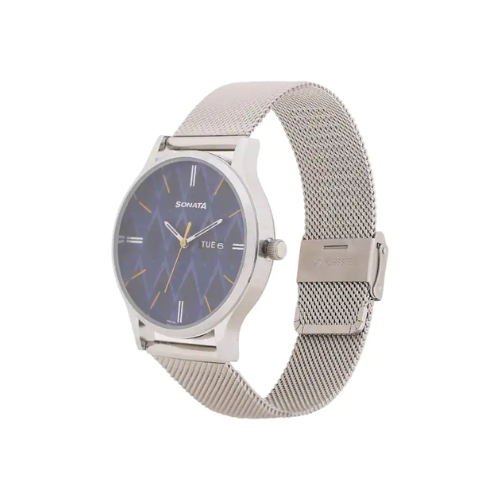 Sonata SONATA Knot Blue Dial Stainless Steel Strap Watch - 77105SM04 - KRISHNA WATCH COMPANY