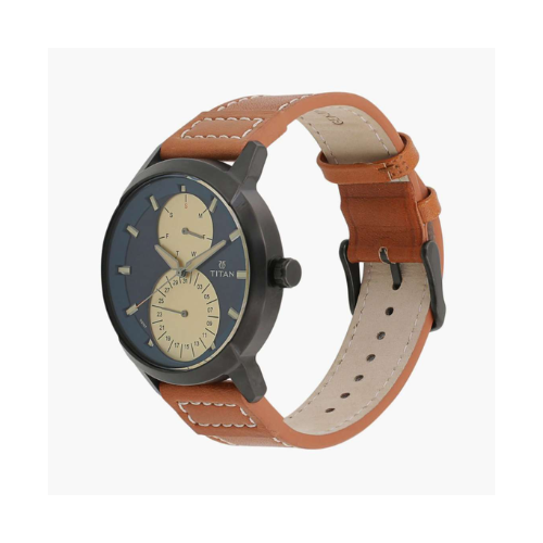 TITAN Blue Dial Brown Leather Strap Watch NN1756NL01 - KRISHNA WATCH COMPANY