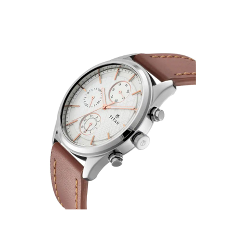 Titan Workwear Watch with Silver Dial & Brown Leather Strap - 1805SL01 - KRISHNA WATCH COMPANY