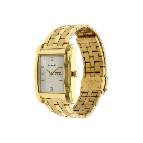 Silver Dial Golden Stainless Steel Strap Watch NR7953YM03 - KRISHNA WATCH COMPANY