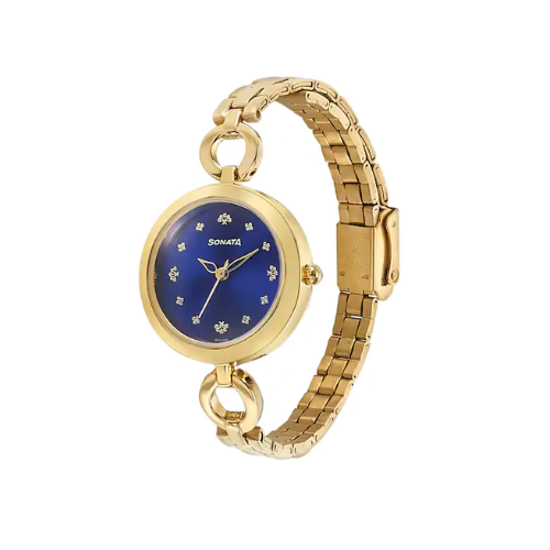 Sonata Cobalt Blue Dial Stainless Steel Strap Watch 8147YM05 - KRISHNA WATCH COMPANY
