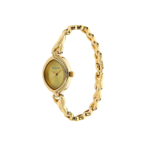 Sonata Champagne Dial Golden Metal Strap Watch NR8109YM02 - KRISHNA WATCH COMPANY