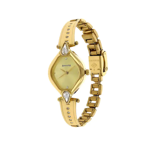 Champagne Dial Golden Stainless Steel Strap Watch - 8063YM02 - KRISHNA WATCH COMPANY