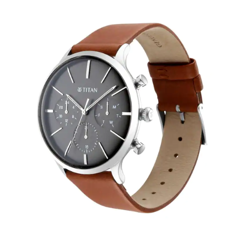 Titan Light Leathers Watch with Blue Dial & Brown Leather Strap NQ90134SL01 - KRISHNA WATCH COMPANY