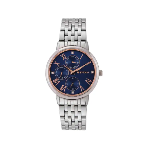 TITAN Workwear Watch with Blue Dial & Stainless Steel Strap 2569SM01(DG357) - KRISHNA WATCH COMPANY