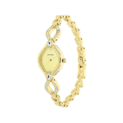 Sonata Champagne Dial Golden Metal Strap Watch - 8063YM04 - KRISHNA WATCH COMPANY