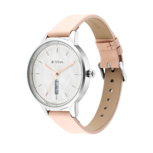 Titan Workwear Silver Dial Pink Leather Strap Watch NP2648SL03 - KRISHNA WATCH COMPANY