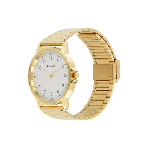 Sonata Essentials White Dial Stainless Steel Strap - 77083YM01 - KRISHNA WATCH COMPANY