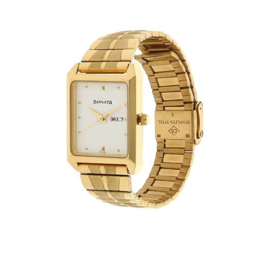 Sonata White Dial Golden Stainless Steel Strap Watch NR7007YM03 - KRISHNA WATCH COMPANY
