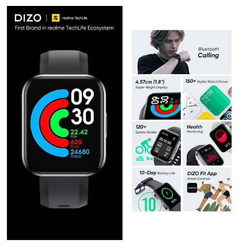DIZO SMARTWATCH D TALK DW32051 CLASSIC BLACK - KRISHNA WATCH COMPANY