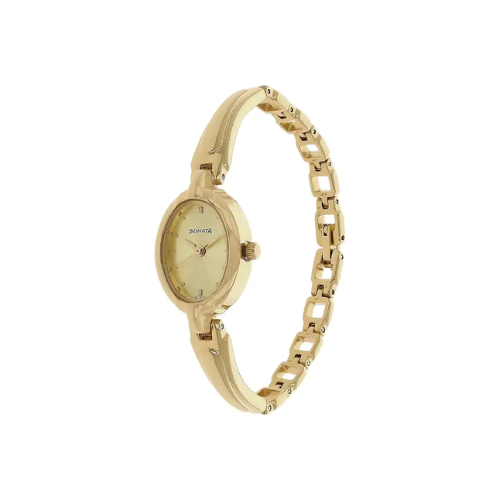 Sonata Champagne Dial Golden Metal Strap Watch - 8048YM02 - KRISHNA WATCH COMPANY