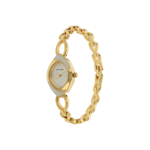 Sonata White Dial Golden Metal Strap Watch - 8069YM01 - KRISHNA WATCH COMPANY