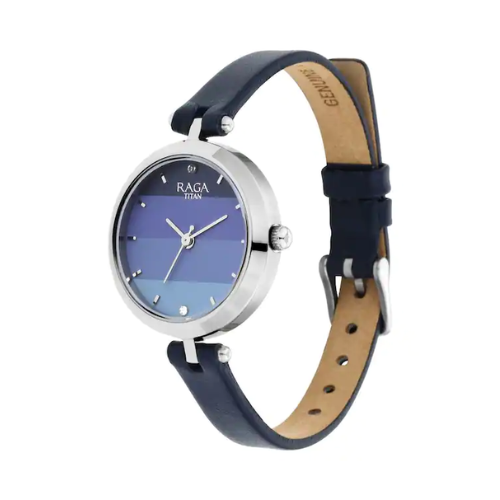 TITAN Raga Viva Blue Dial Leather Strap Watch 2606SL02 - KRISHNA WATCH COMPANY