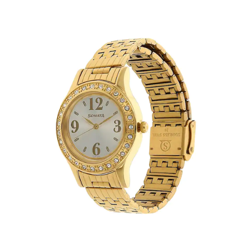 Silver Dial Golden Stainless Steel Strap Watch NK8123YM01 - KRISHNA WATCH COMPANY