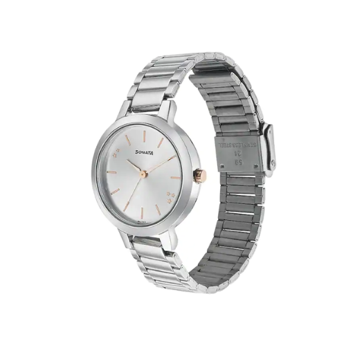 Sonata Play With Silver Dial Stainless Steel Strap Watch NR8141KM02 - KRISHNA WATCH COMPANY