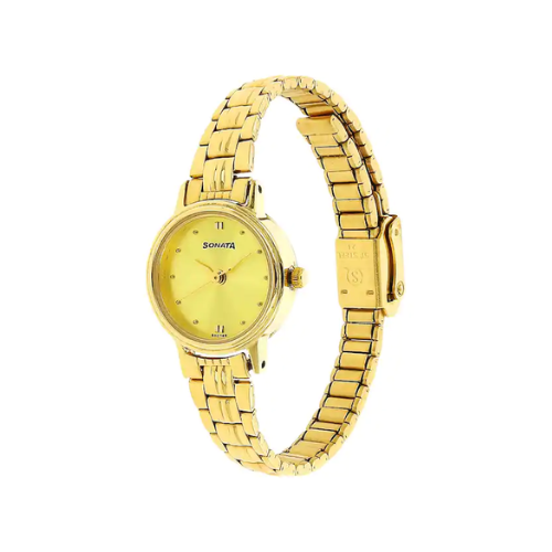 Sonata Champagne Dial Golden Metal Strap Watch NR8096YM02 - KRISHNA WATCH COMPANY