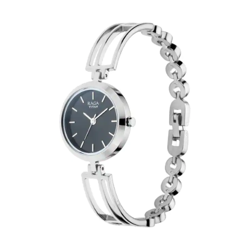 TITAN Raga Viva Black Dial Metal Strap Watch 2622SM01 - KRISHNA WATCH COMPANY