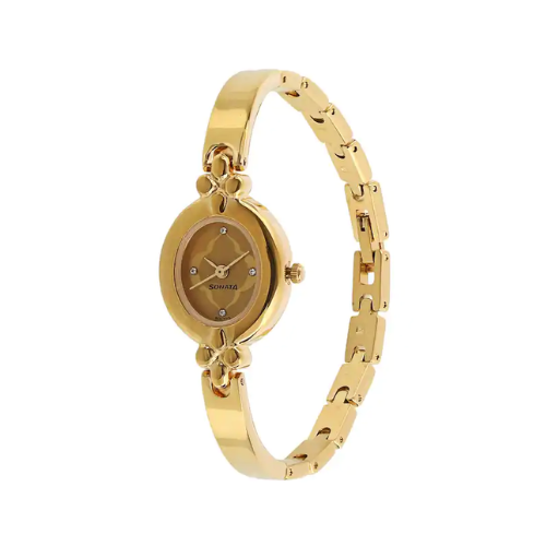 Sonata Champagne Dial Golden Metal Strap Watch NR8093YM01 - KRISHNA WATCH COMPANY