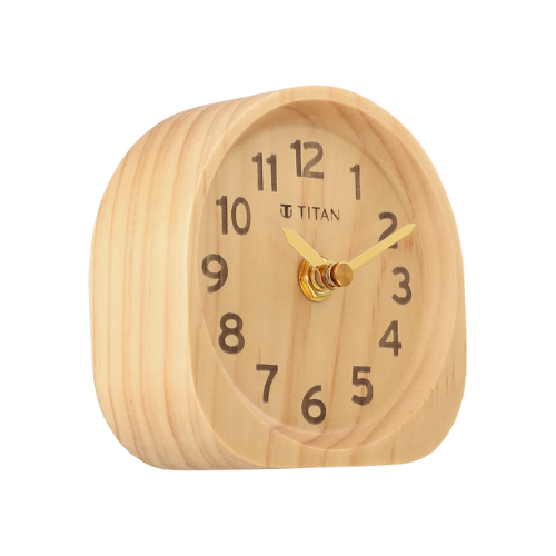 Titan Classic Light Brown Wooden Table Clock T0003WA01 - KRISHNA WATCH COMPANY