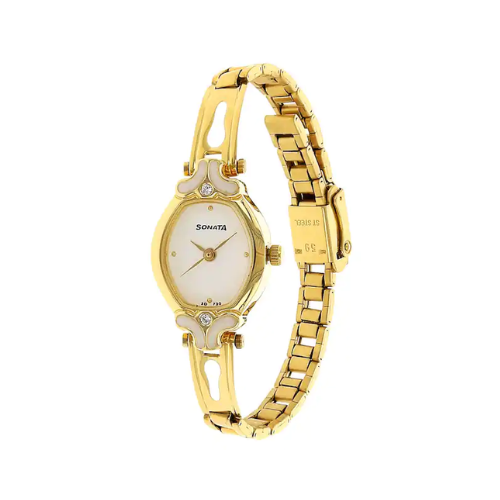 Sonata White Dial Golden Stainless Steel Strap Watch NR8068YM03 - KRISHNA WATCH COMPANY