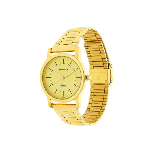 Champagne Dial Golden Stainless Steel Strap Watch NR77049YM01 - KRISHNA WATCH COMPANY