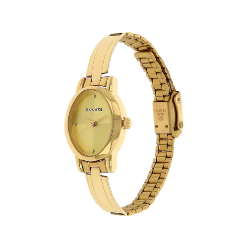 Sonata Champagne Dial Golden Stainless Steel Strap Watch NR8100YM02 - KRISHNA WATCH COMPANY