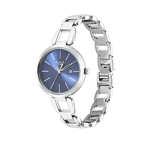 Titan Raga Viva Blue Dial Metal Strap Watch - 2642SM02 - KRISHNA WATCH COMPANY