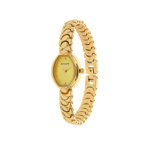 Sonata Champagne Dial Golden Metal Strap Watch NR8107YM02 - KRISHNA WATCH COMPANY