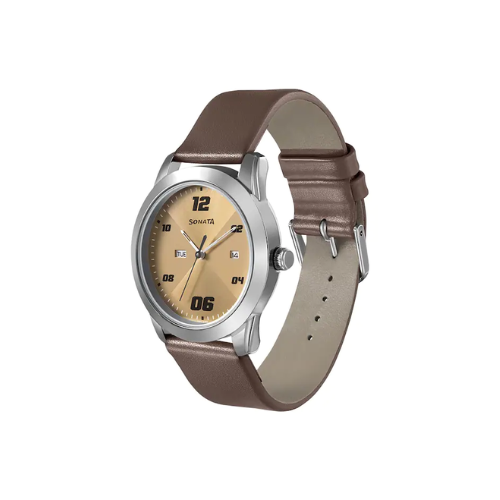 Sonata RPM Beige Dial Brown Leather Strap Watch NR7924SL13 - KRISHNA WATCH COMPANY
