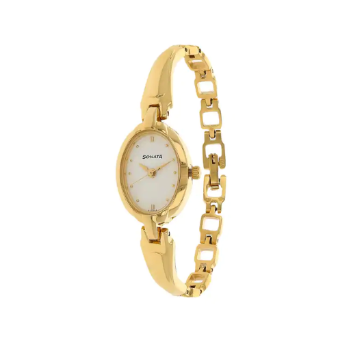 White Dial Golden Metal Strap Watch - 8048YM01 - KRISHNA WATCH COMPANY