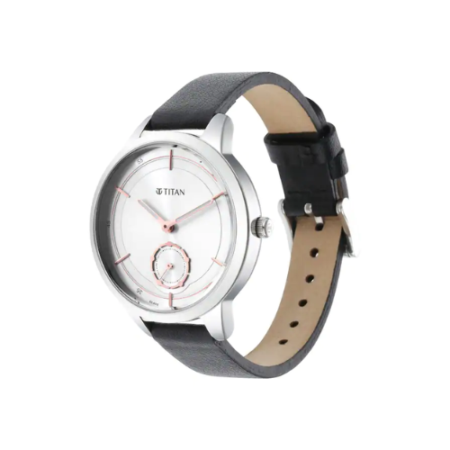 Titan Solidarity Silver Dial Black Cactus Leather Strap Watch 2664SL01 (DL655) - KRISHNA WATCH COMPANY